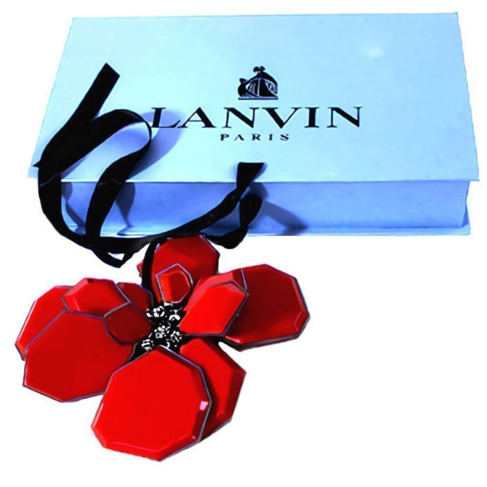 Vintage LANVIN PARIS 3-D Red Resin & Crystal Floral Brooch 2007 Runway